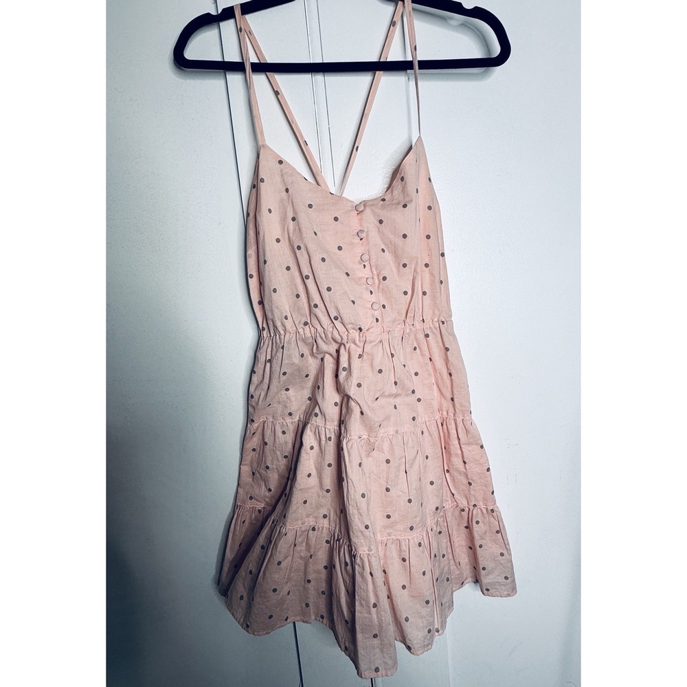 PacSun Kirra Small 100% Cotton Pink Polka Dot Mini Dress Tiered Sundress Cottage